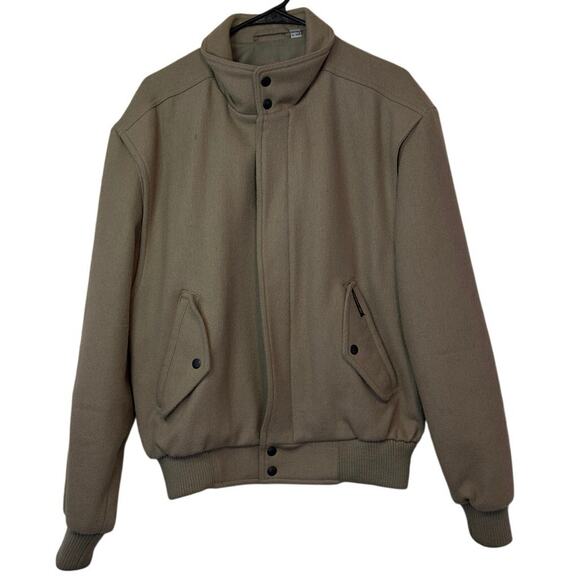 Members Only Wool Funnel Neck Jacket Coat Size 42 Tan Full Zip Snap Collar - Picture 1 of 13